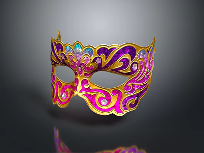 Ornate Purple Pink And Gold Mask With Intricate Patterns And Gemstone Accents 3d model