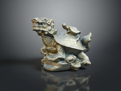 Elegant Traditional Dragon Turtle Metal Sculpture With Ornate Carved Details 3d model