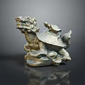 Elegant Traditional Dragon Turtle Metal Sculpture With Ornate Carved Details