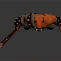 Orange Skinned Muscular Warrior Character With Skull Adorned Axe And Waist Pendant