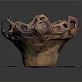 Intricate Ceramic Sculpture With Hollow Holes And Curved Textures On White Base