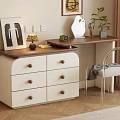 Dresser with White Drawers Wooden Top Table Lamp Green Plant and Chair with Gray Blanket