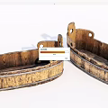 Vintage Wooden Boat Shaped Decorative Ornament Set with Rustic Texture for Home