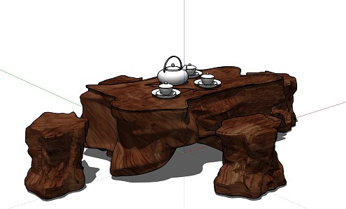 Chinese root carving tea sea root carving tea table tea table tea set 3d model