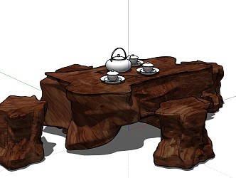 Chinese root carving tea sea root carving tea table tea table tea set 3d model