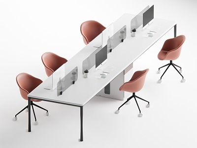 Modern office desk and chair staff station 3d model