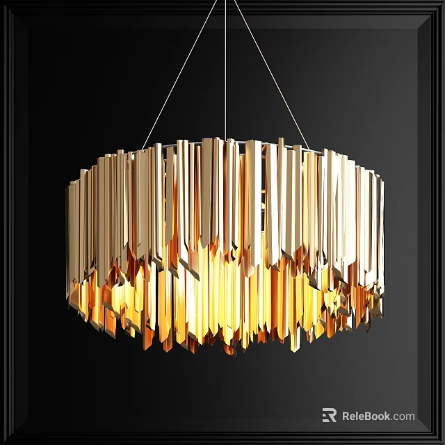 Luxurious Modern Chandelier Featuring Gold Vertical Strips And Elegant Lighting 3d model 