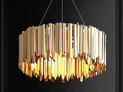 Luxurious Modern Chandelier Featuring Gold Vertical Strips And Elegant Lighting 3d model