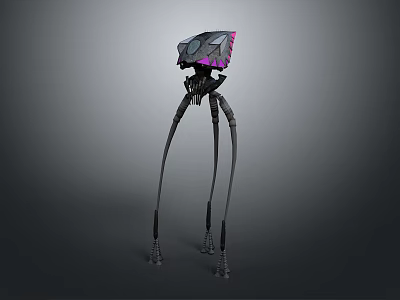 Futuristic Mechanical Creature With Long Slender Legs And Purple Black Head 3d model