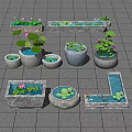 Courtyard Garden Stone Containers Arrangement With Various Shapes Lotus Flowers And Water Features