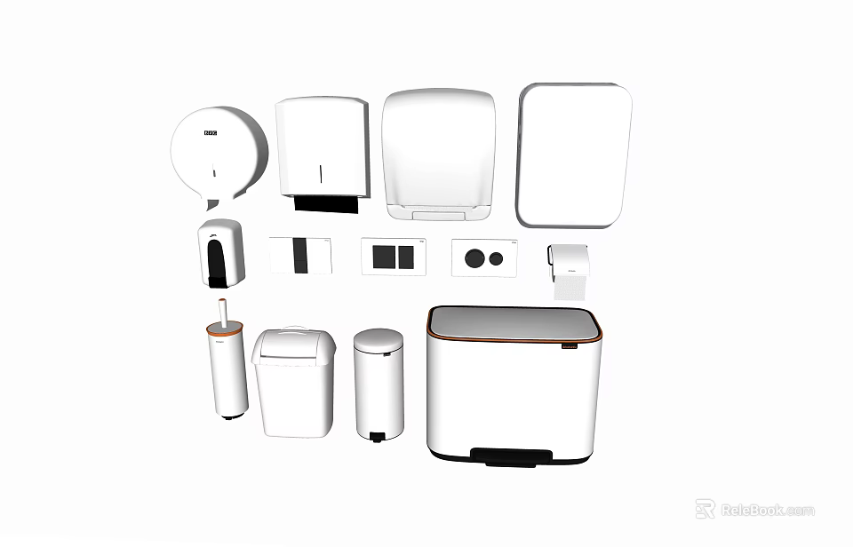 Modern Bathroom Set With Soap Dispenser Trash Bin Tissue Box And Toothbrush Holder 3d model 