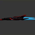 Futuristic Fighter Jet Model With Red And Black Paint And Blue Exhaust Flames