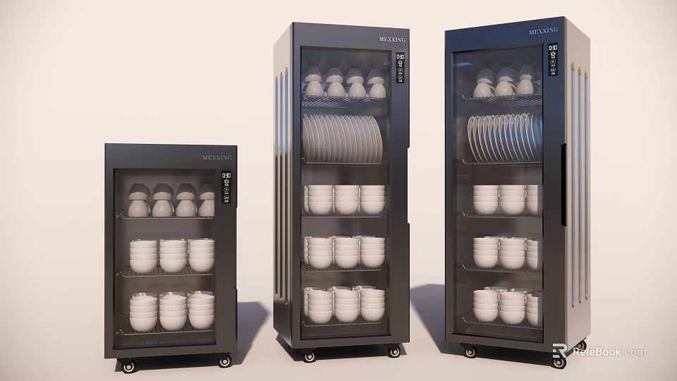 Midea Kitchen Dish Disinfection Cabinets With Bowls Plates Cups And Multiple Layers In Three Sizes 3d model 