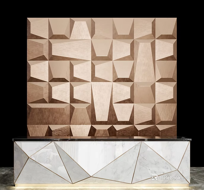 Elegant Modern Reception Desk Featuring Geometric Patterned Panels And Marble Base 3d model