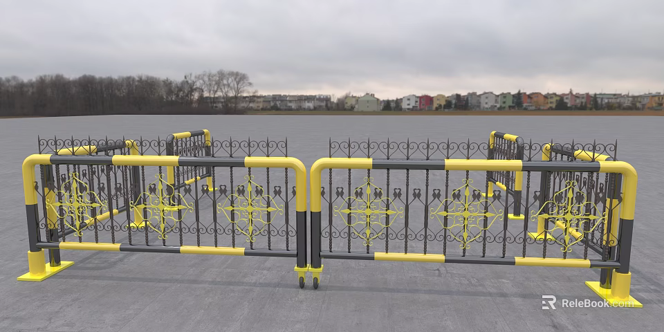 Industrial Safety Metal Barriers With Yellow Black Frames And Decorative Patterns For Outdoor Use 3d model 