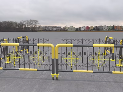 Industrial Safety Metal Barriers With Yellow Black Frames And Decorative Patterns For Outdoor Use 3d model