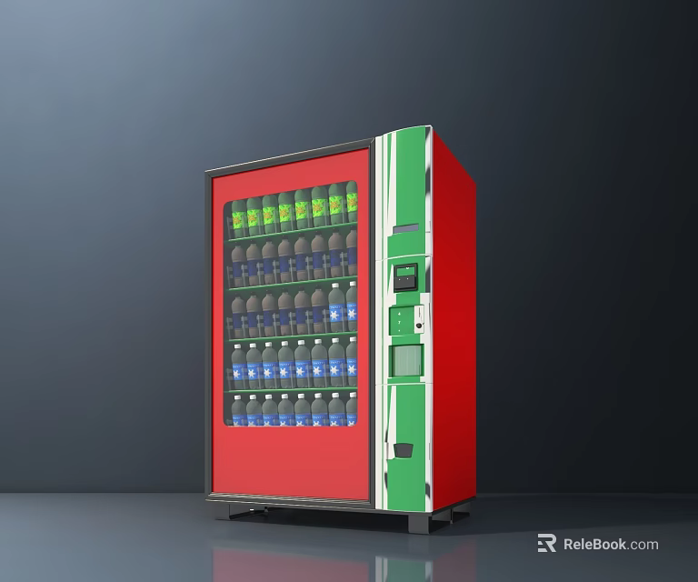 Red And Green Refrigerated Vending Machine With Transparent Door And Various Bottled Drinks 3d model 