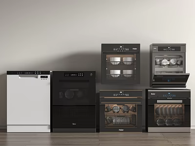 Modern Kitchen Appliances Display Including Dishwasher Oven And Sterilizer 3d model
