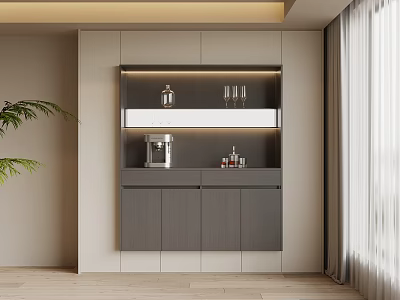 Elegant Modern Wine Cabinet With Glass Doors And LED Lighting In Living Room 3d model