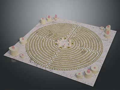 Modern Circular Maze Design With Square Base And Candles With Pink Tips 3d model