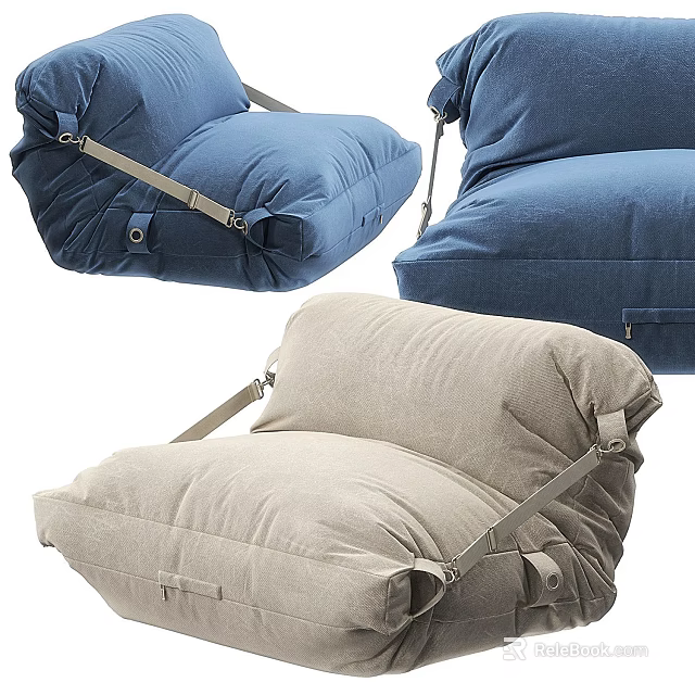 Comfortable Bean Bag Chair In Blue And Beige With Adjustable Straps 3d model 