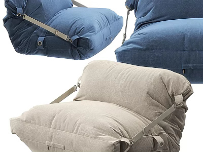 Comfortable Bean Bag Chair In Blue And Beige With Adjustable Straps 3d model