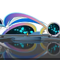 Futuristic Stage Design Featuring Curved Structures Circular Decorations Blue Purple Lighting And Floor Reflection 3d model