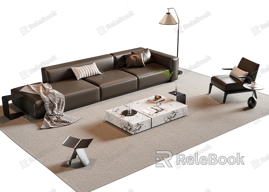 Modern Italian Sofa Coffee Table Combination Three-seat Sofa Casual Sofa Floor Lamp model