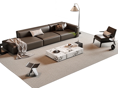 Modern Italian Sofa Coffee Table Combination Three-seat Sofa Casual Sofa Floor Lamp model