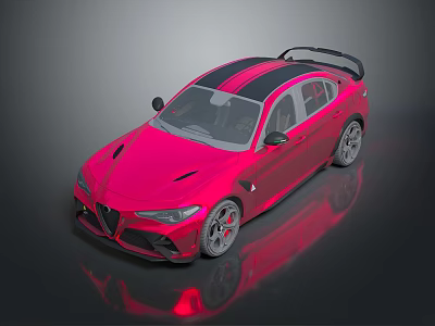 Eye catching Pink Sports Car with Black Stripes Spoiler Silver Wheels and Sporty Design 3d model
