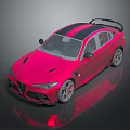 Eye catching Pink Sports Car with Black Stripes Spoiler Silver Wheels and Sporty Design
