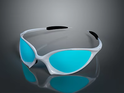 White Frame Sunglasses With Blue Mirrored Lenses And Black Temple Tips 3d model