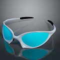 White Frame Sunglasses With Blue Mirrored Lenses And Black Temple Tips