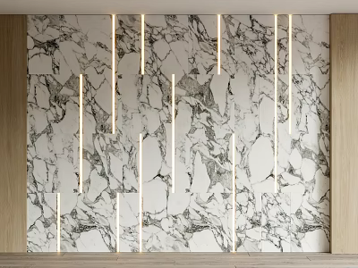Elegant Marble Wall With Wooden Side Frames And Vertical Light Strips 3d model