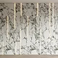 Elegant Marble Wall With Wooden Side Frames And Vertical Light Strips 3d model