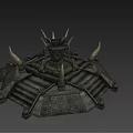 Ancient Stone Architectural Components with Spiked Decor Central Platform Circular Steps and Torch Lights