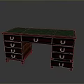 Wooden Dining Table With Green Top And Multiple Drawers Featuring Metal Handles
