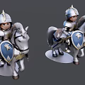 Detailed Knight On Horse Sculpture With Silver Armor And Blue Shield Figurine