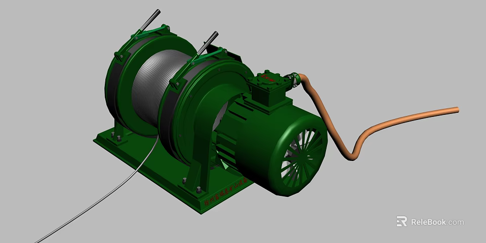 Green Industrial Winch With Electric Motor And Dual Drums For Heavy Duty Applications 3d model 