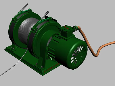 Green Industrial Winch With Electric Motor And Dual Drums For Heavy Duty Applications 3d model