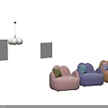 Colorful Single Sofa with Soft Cushions in Pink Purple Orange Green Tones