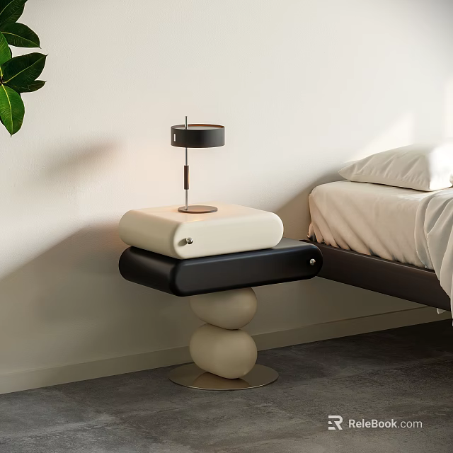 Modern Bedside Table With Table Lamp White And Black Spherical Base Design 3d model