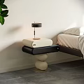 Modern Bedside Table With Table Lamp White And Black Spherical Base Design 3d model