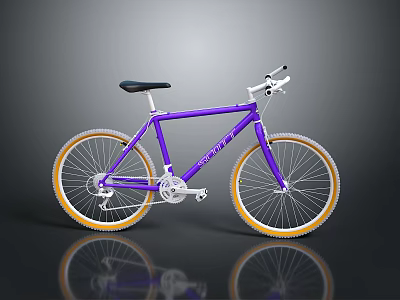 Modern Purple Mountain Bicycle With Yellow Rims Black Seat And Off Road Design 3d model