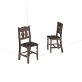 Rustic Dark Brown Wooden Single Chair with Carved Backrest and Classic Design Elements 3d model