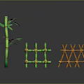 Decorative Green and Orange Bamboo Fences Tied with Ropes and Bamboo Plant