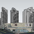 Modern Commercial Complex With Tall Buildings Green Spaces And Open Areas