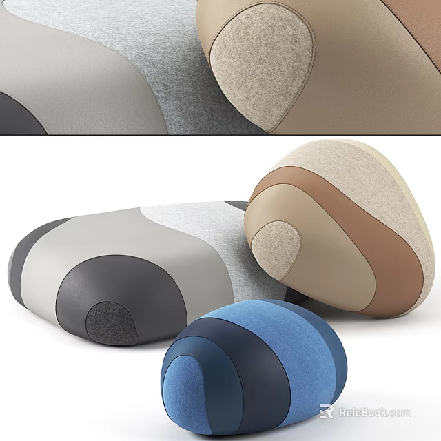 Comfortable Upholstered Sofa Stools In Gray Beige Brown Blue With Modern Rounded Design 3d model 