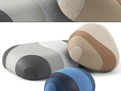 Comfortable Upholstered Sofa Stools In Gray Beige Brown Blue With Modern Rounded Design 3d model