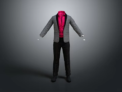 Men's Formal Suit With Gray Blazer Pink Shirt And Black Trousers 3d model